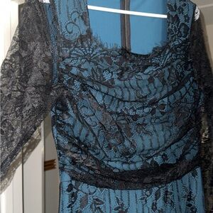 Teal Dress with Black Lace Overlay